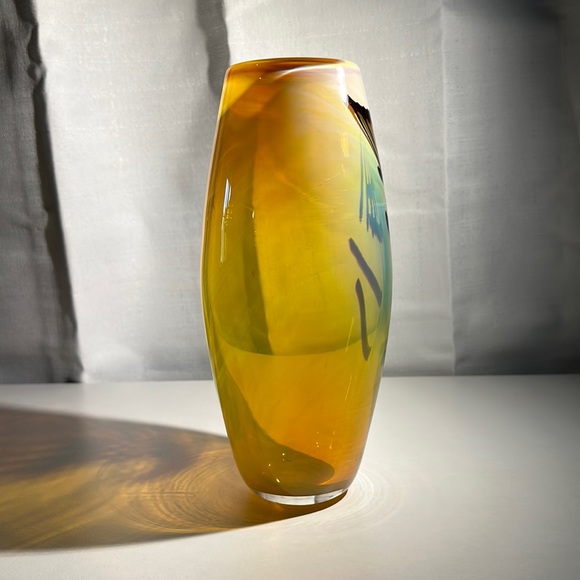 Peter Gudrunas Art Nouveau Blown Glass Vase SIGNED Rare Cadmium/Opalescent - Picture 10 of 13